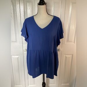 Spin - Women’s Blue V-Neck Baby Doll Tunic - 2X